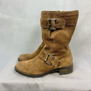 PAUL GREEN Nobu Mid Calf Brown Suede Moto Boots Sz 9